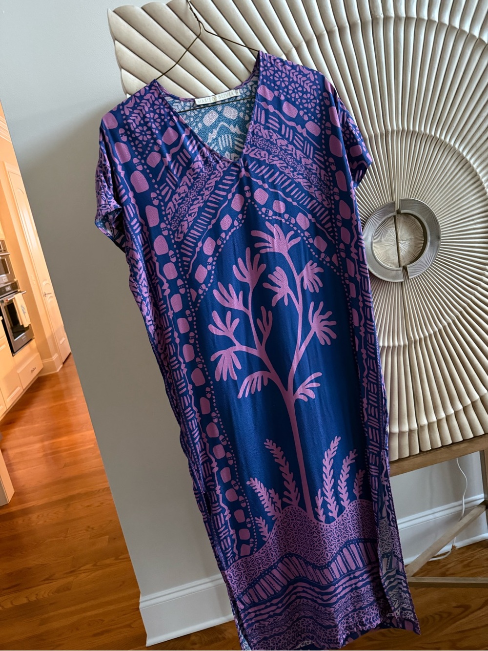 Marie Oliver Navy Maxi Dress with Pink Botanical Print.